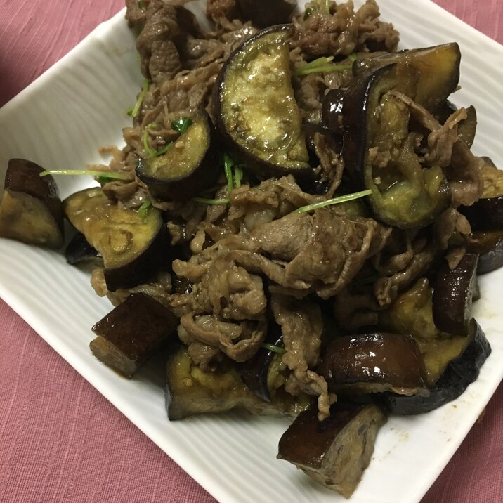 牛肉となすと豆苗のオイスター炒め